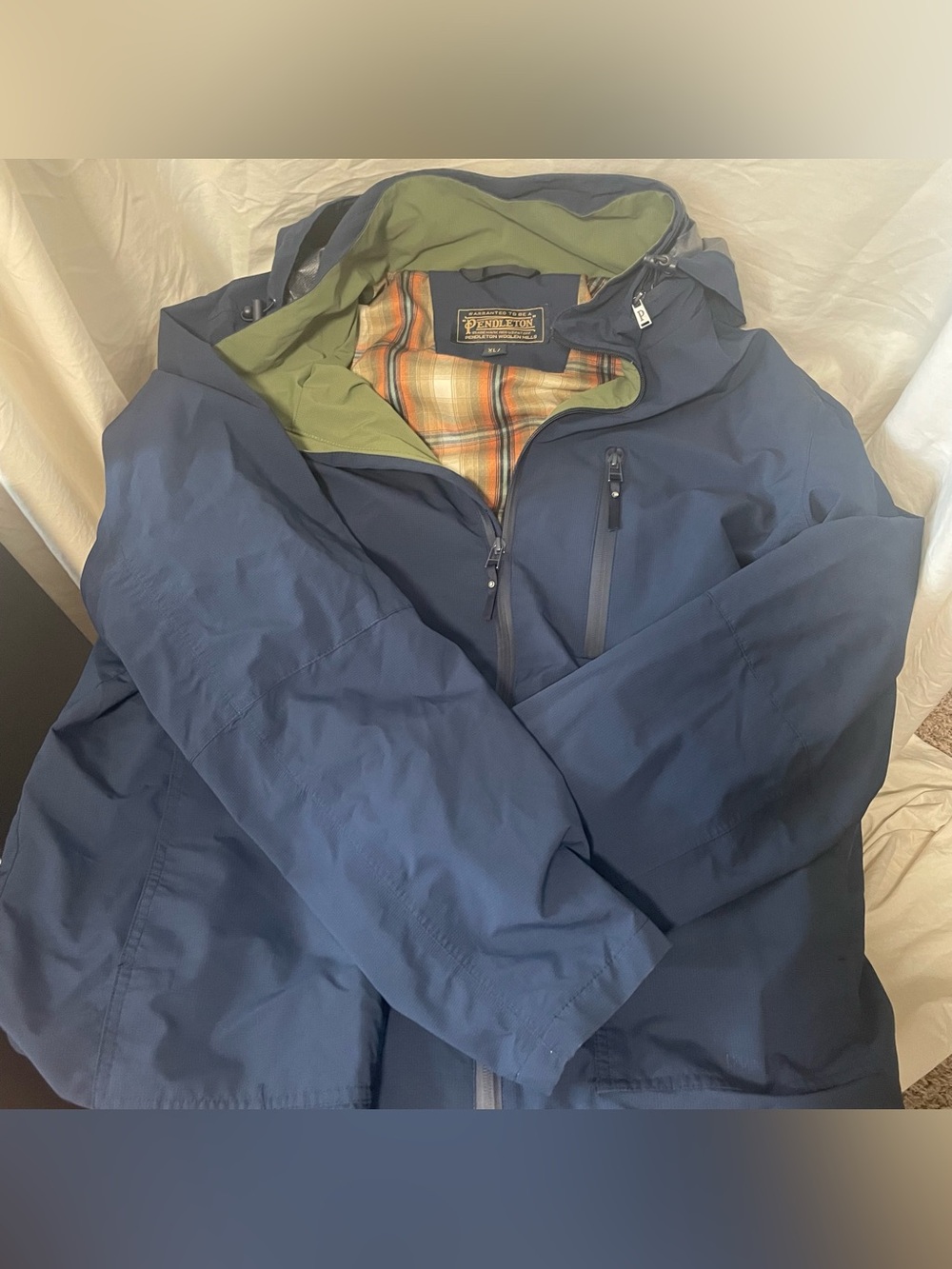 Pendleton Navy Hooded Raincoat with Olive Lining
